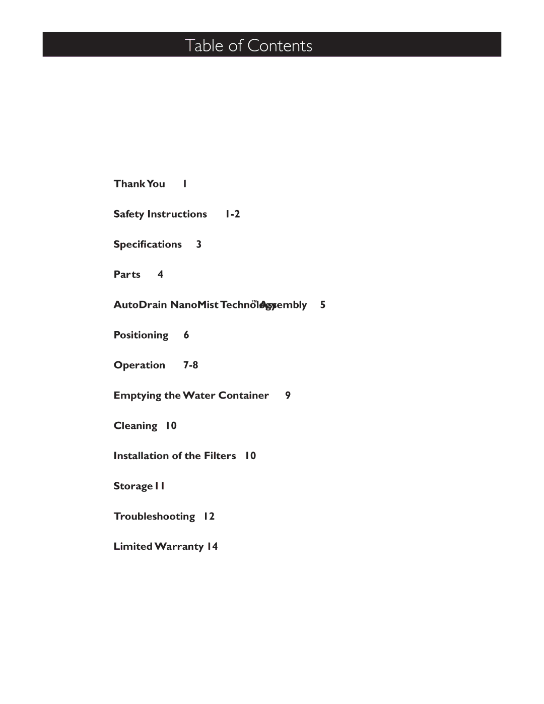 Amcor CF14000E owner manual Table of Contents 