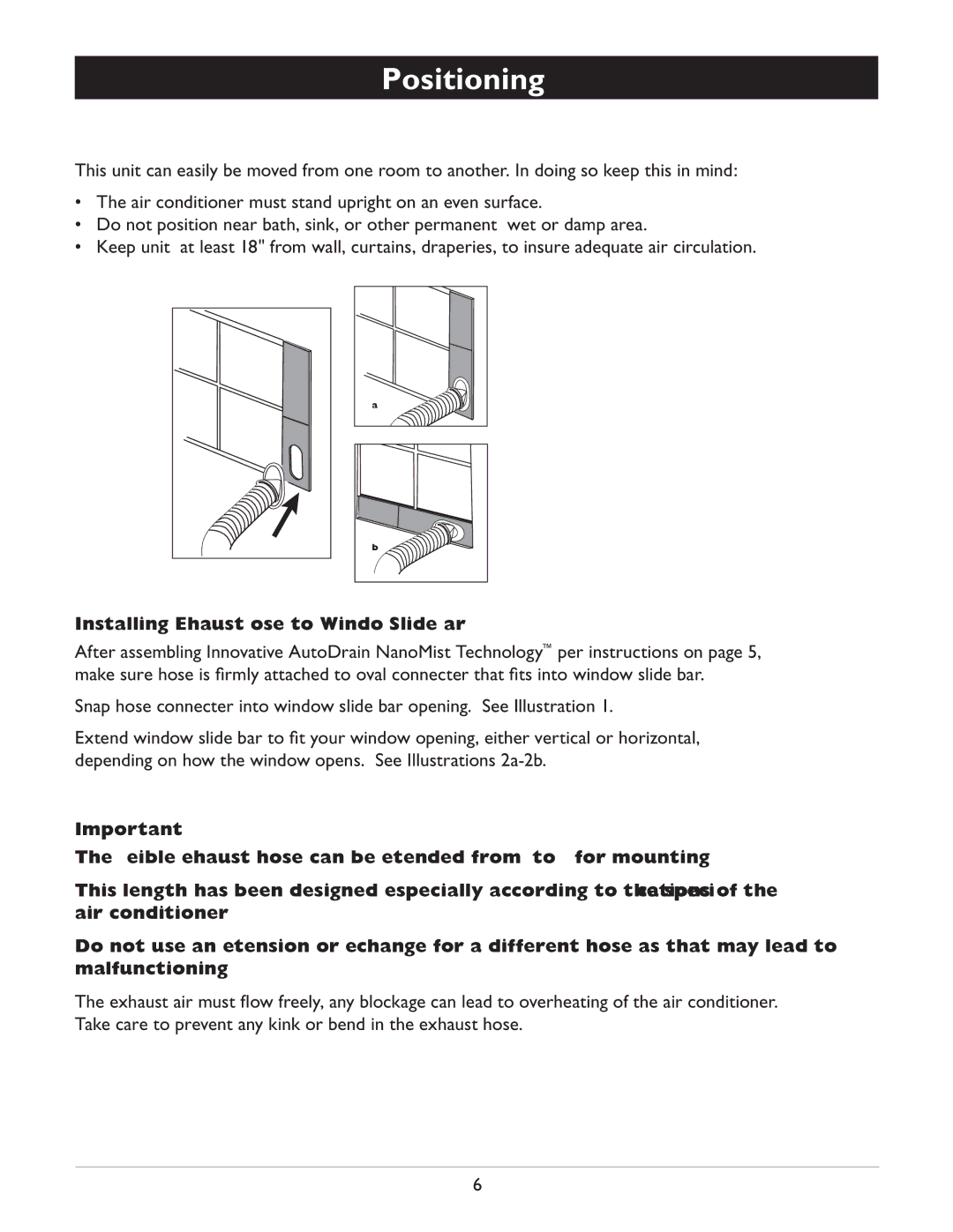 Amcor CF14000E owner manual Positioning, Installing Exhaust Hose to Window Slide Bar 