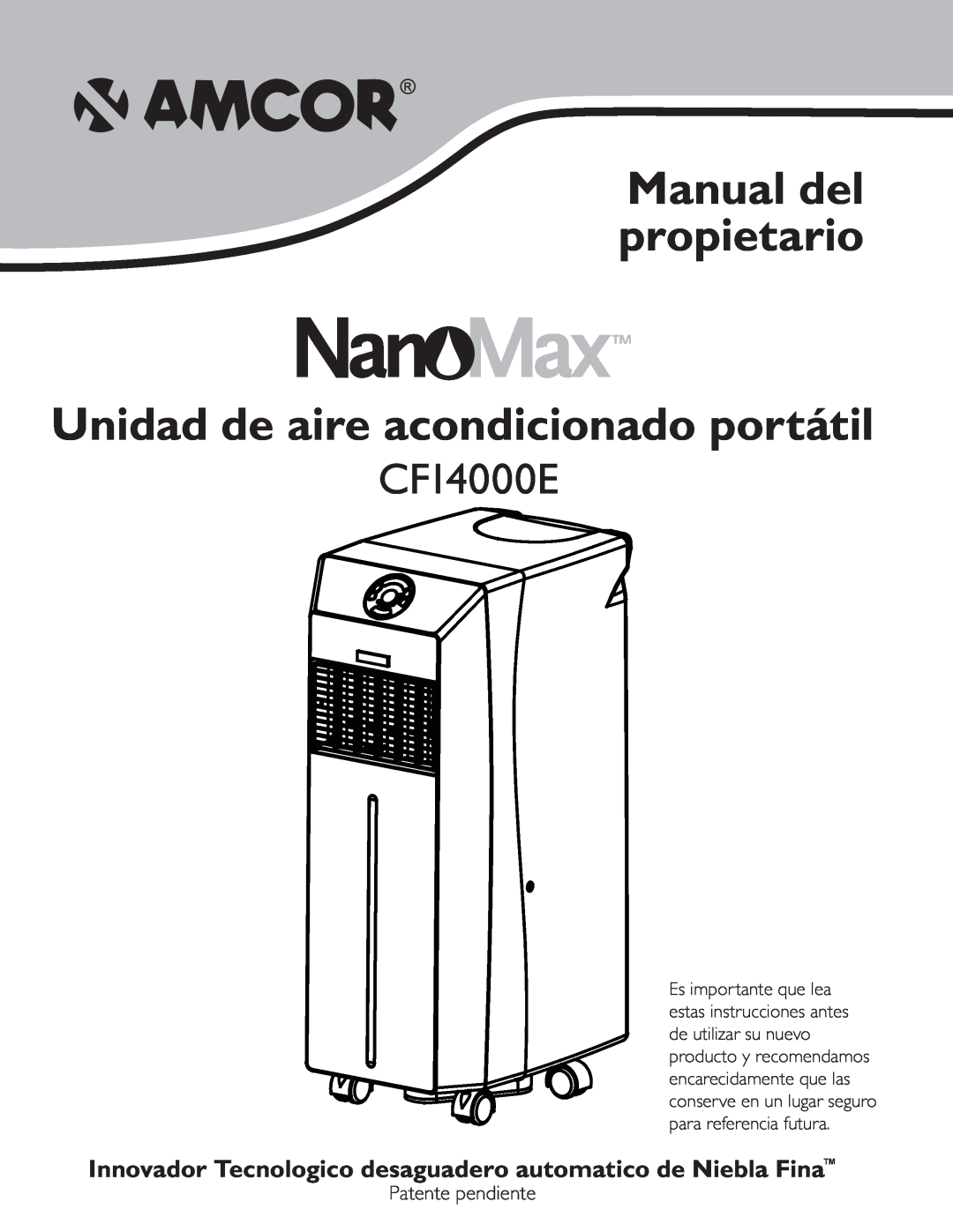 Amcor CF14000E owner manual Manual del propietario, Unidad de aire acondicionado portátil, Patente pendiente 