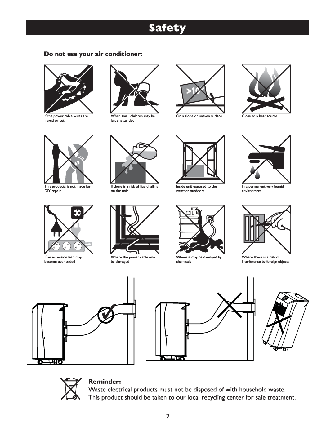 Amcor CF14000E owner manual Safety, Do not use your air conditioner, Reminder 