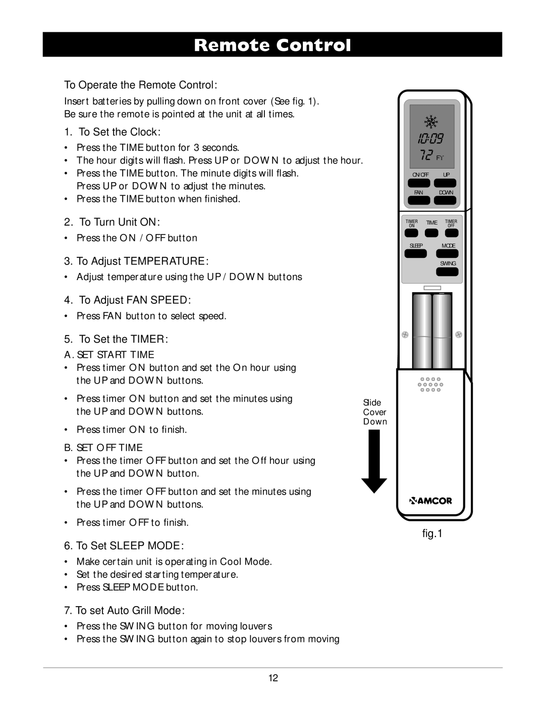 Amcor CPLMB-12000E owner manual Remote Control 