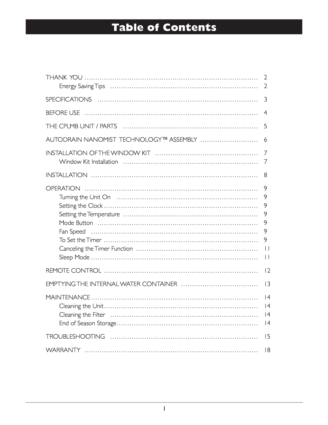 Amcor CPLMB-12000E owner manual Table of Contents 