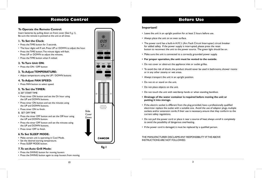 Amcor CPLMB 14000E owner manual Remote Control, Before Use 