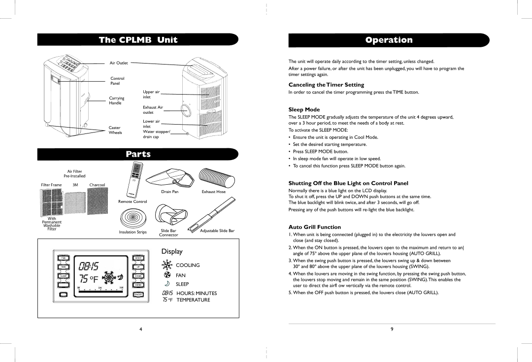 Amcor CPLMB 14000E owner manual Cplmb Unit, Parts, Operation 