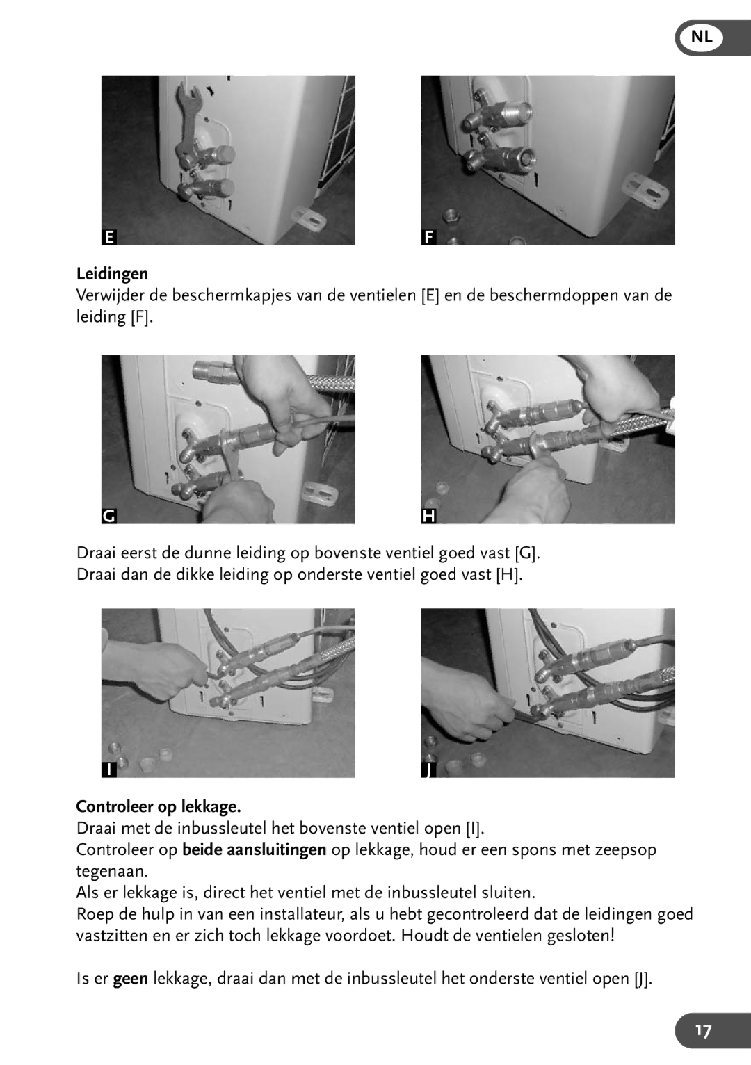 Amcor HWAM9KE, HWAM12KE, HW9KE, HW12KE user manual Leidingen, Controleer op lekkage 