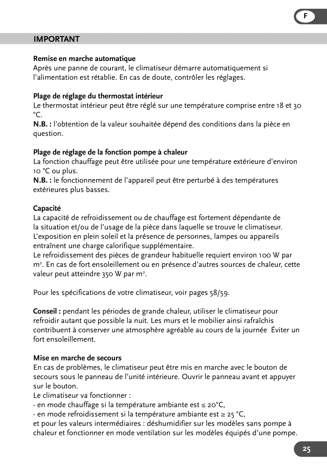 Amcor HWAM9KE Remise en marche automatique, Plage de réglage du thermostat intérieur, Capacité, Mise en marche de secours 