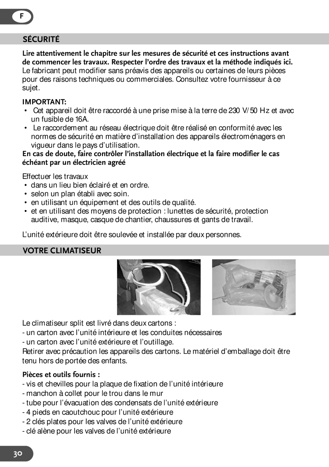 Amcor HW9KE, HWAM12KE, HWAM9KE, HW12KE user manual Votre Climatiseur, Pièces et outils fournis 