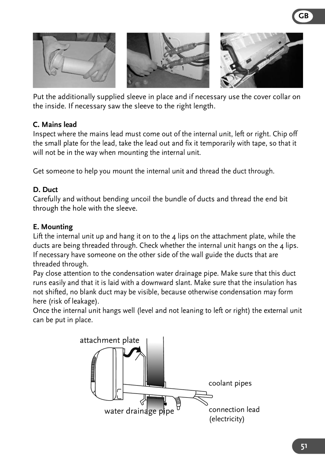 Amcor HW12KE, HWAM12KE, HWAM9KE, HW9KE user manual Mains lead, Duct, Mounting 