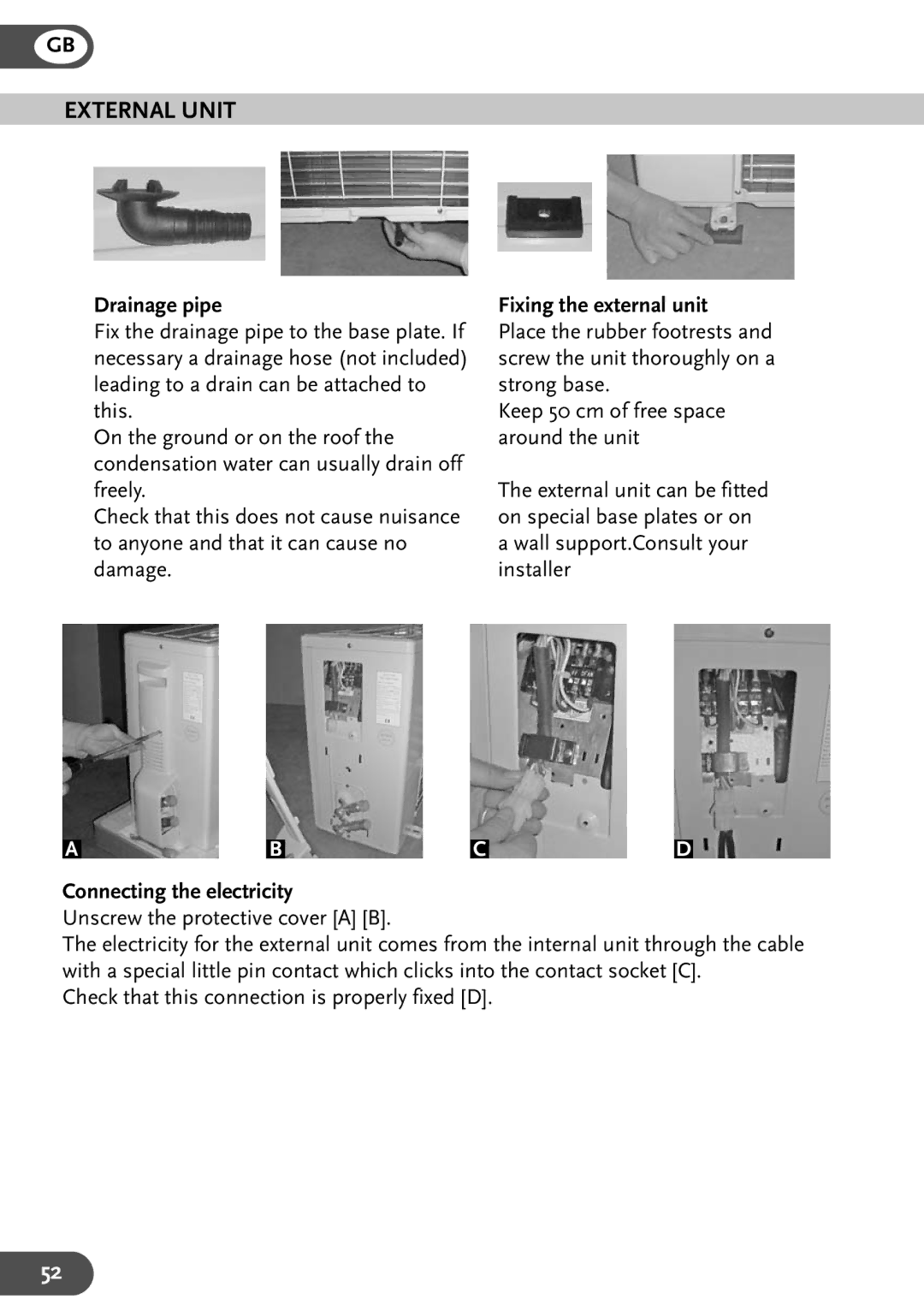 Amcor HWAM12KE, HWAM9KE, HW9KE, HW12KE External Unit, Drainage pipe, Fixing the external unit, Connecting the electricity 