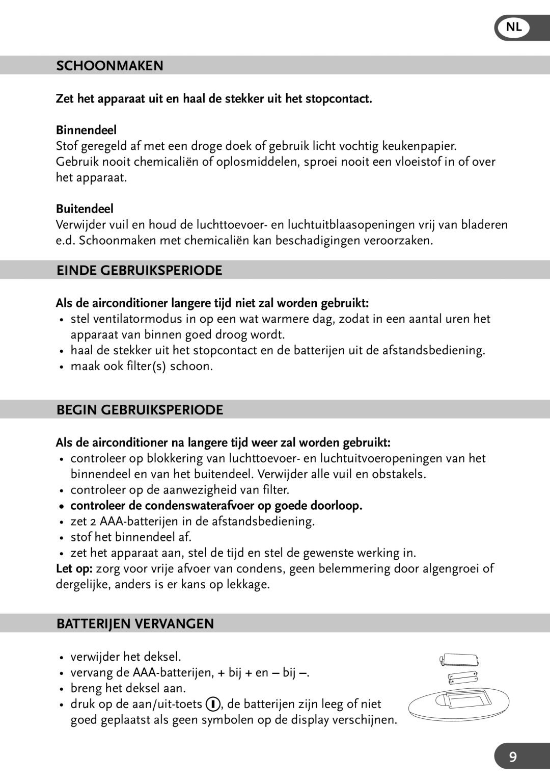 Amcor HWAM9KE, HWAM12KE, HW9KE, HW12KE Schoonmaken, Einde Gebruiksperiode, Begin Gebruiksperiode, Batterijen Vervangen 