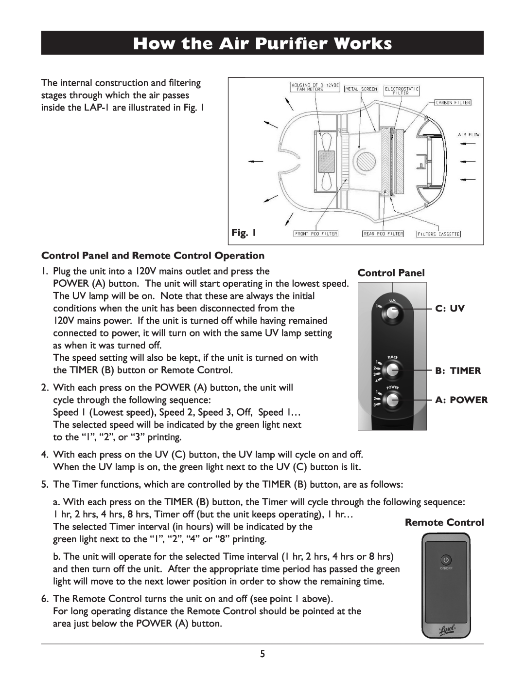 Amcor LAP-1 owner manual How the Air Purifier Works, Control Panel and Remote Control Operation 