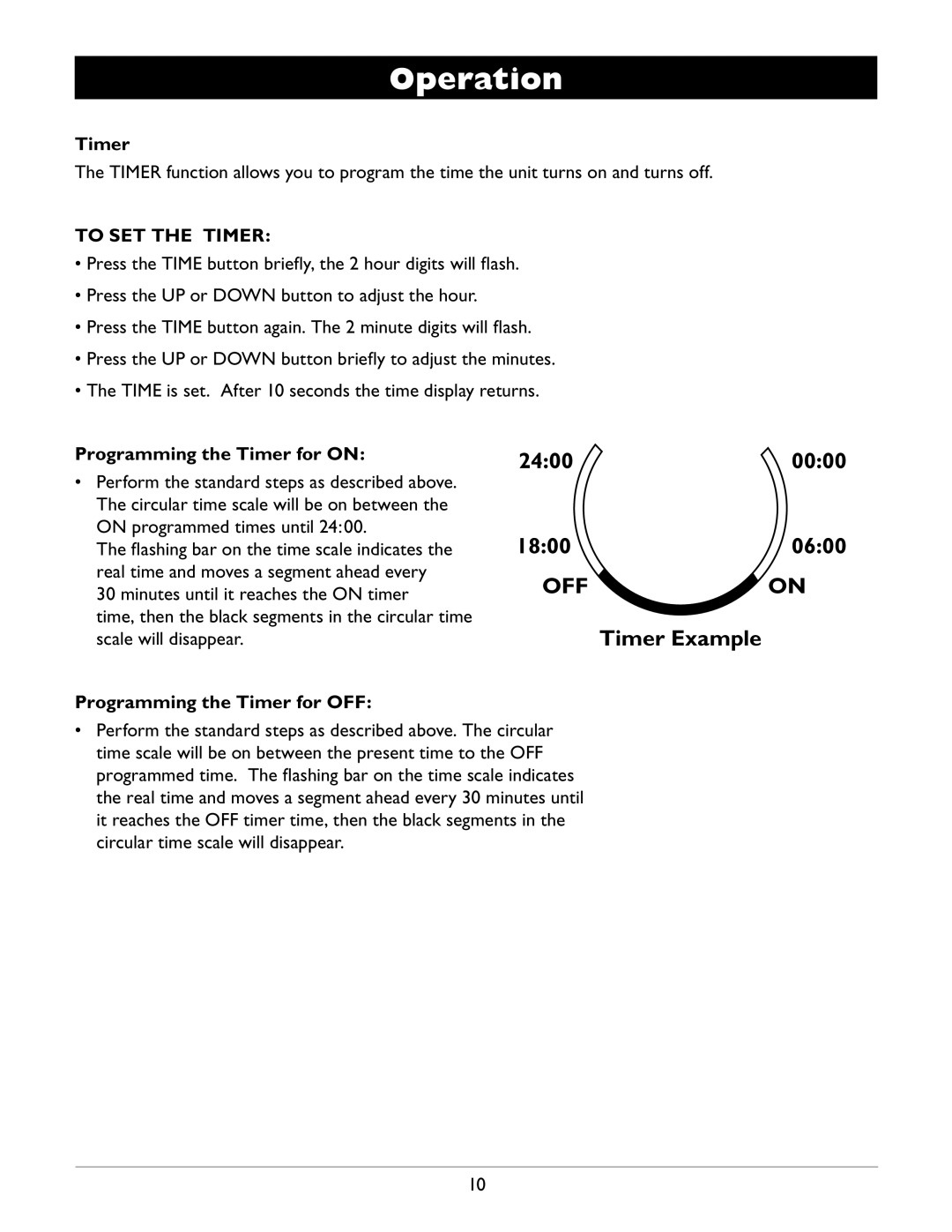 Amcor PCMB-12000EH owner manual Programming the Timer for on, Programming the Timer for OFF 