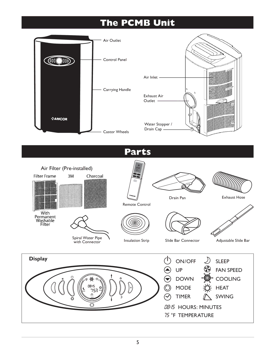 Amcor PCMB-12000EH owner manual Pcmb Unit, Parts, Display 