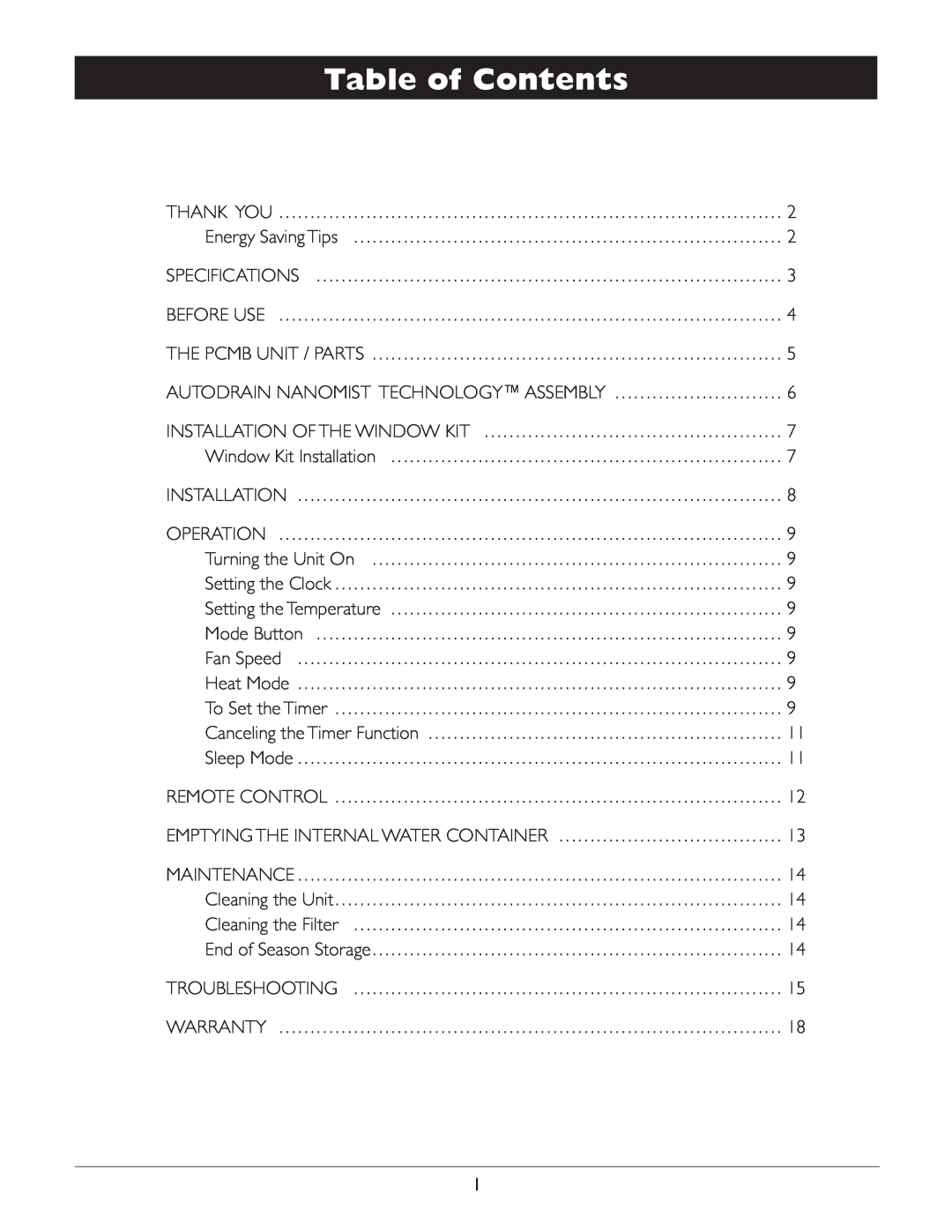 Amcor PCMB-12000EH owner manual Table of Contents 