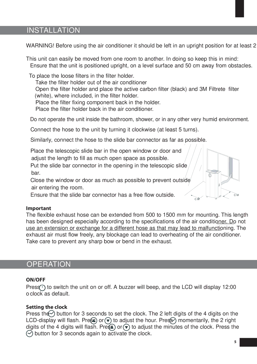 Amcor PLM 15000E, PLM 9000E instruction manual Installation, Operation, Setting the clock 