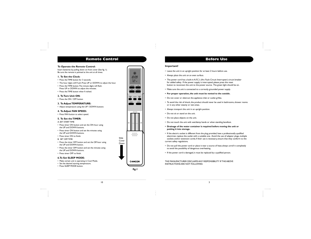 Amcor PLM owner manual Remote Control, Before Use 