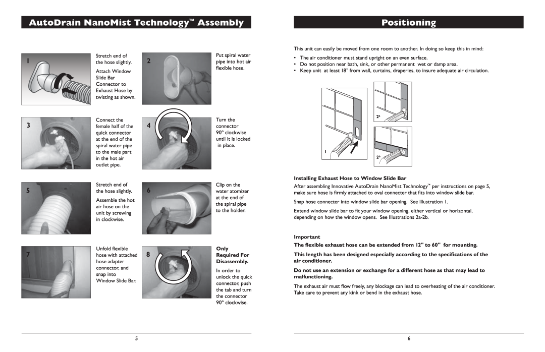 Amcor Portable Air Conditioner AutoDrain NanoMist Technology Assembly, Positioning, Only Required For Disassembly 