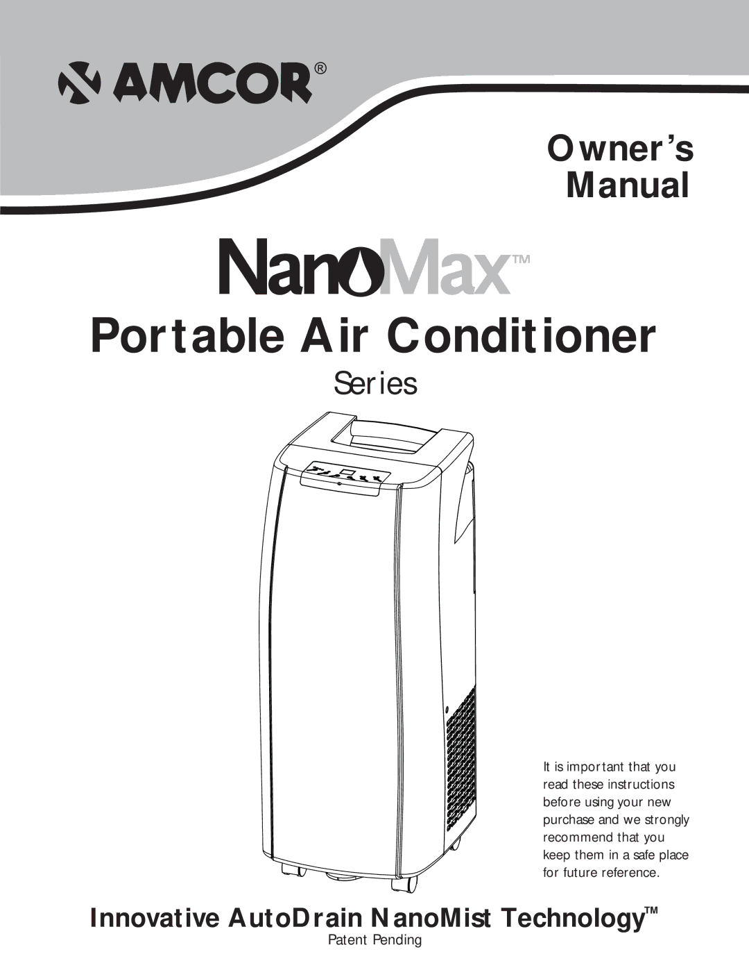 Amcor PORTABLE AIRCONDITIONER owner manual Portable Air Conditioner 