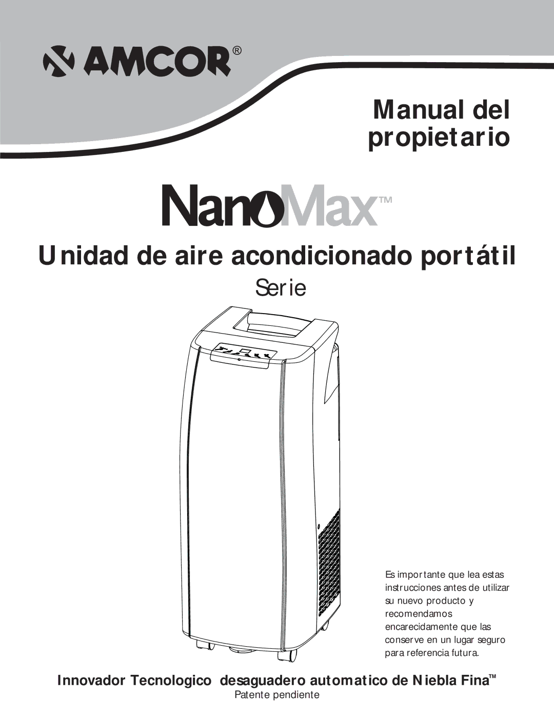 Amcor PORTABLE AIRCONDITIONER owner manual Manual del propietario Unidad de aire acondicionado portátil 