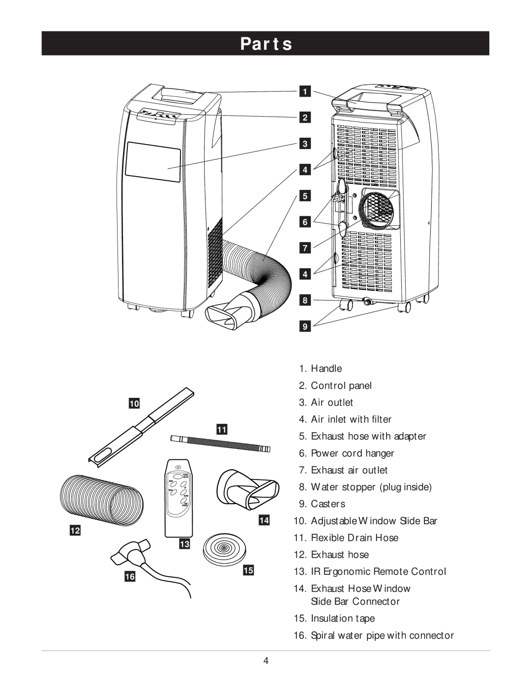 Amcor PORTABLE AIRCONDITIONER owner manual Parts 