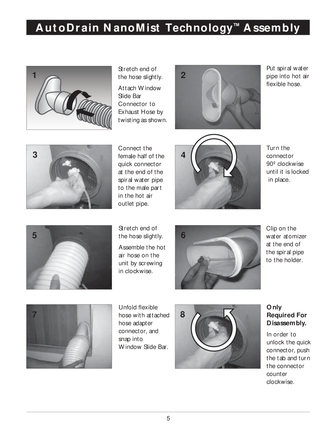 Amcor PORTABLE AIRCONDITIONER owner manual AutoDrain NanoMist Technology Assembly, Only Required For Disassembly 