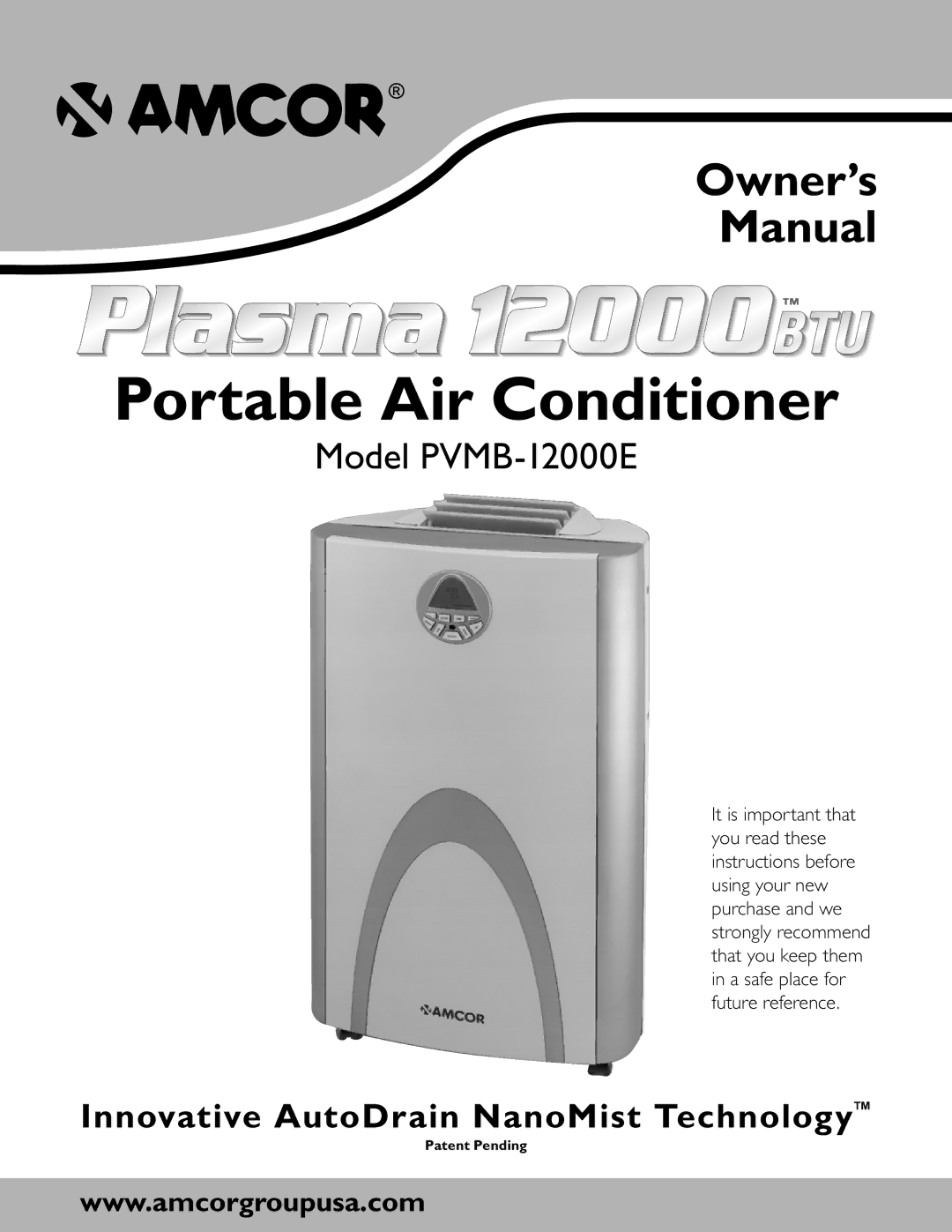 Amcor PVMB-12000E owner manual Portable Air Conditioner 