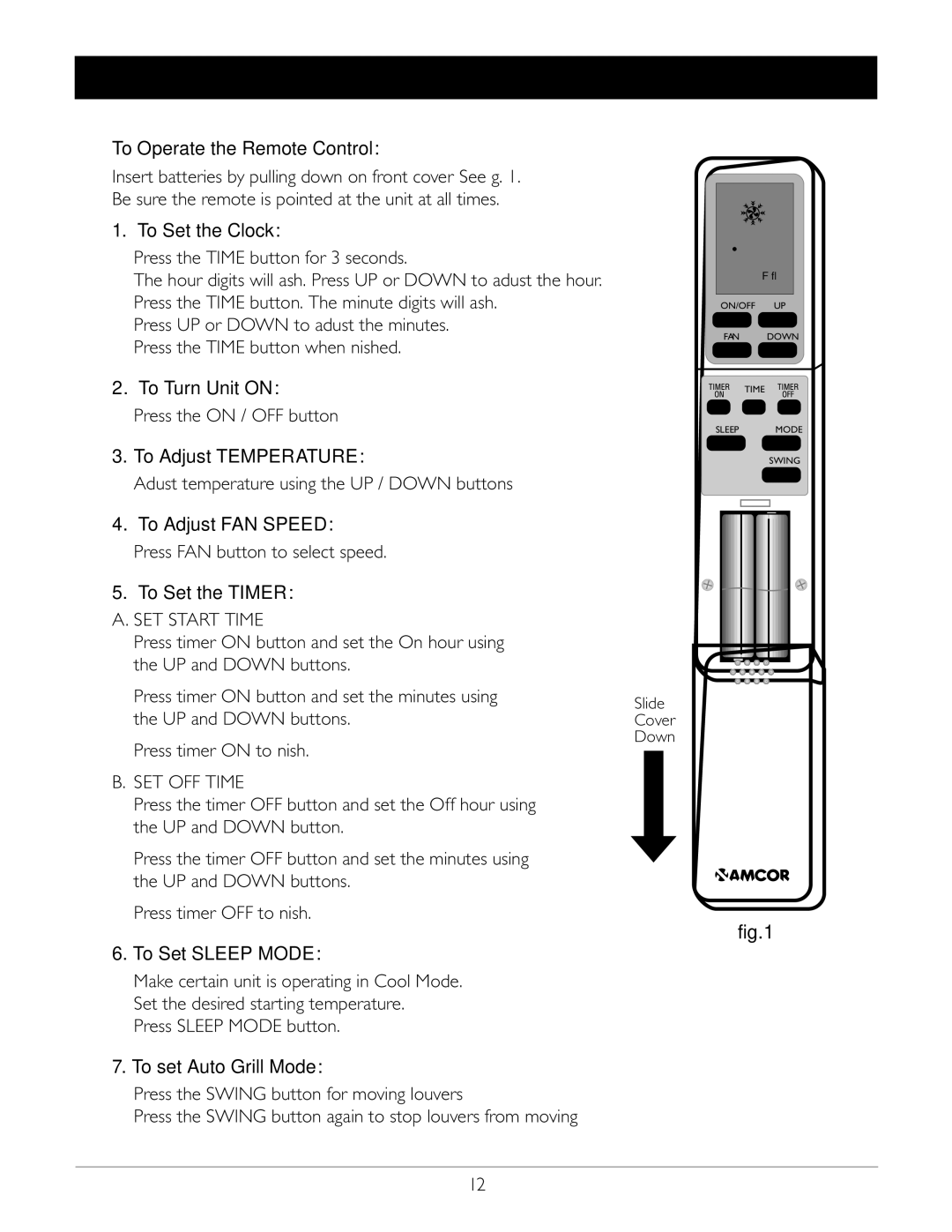 Amcor PVMB-12000E owner manual Remote Control 