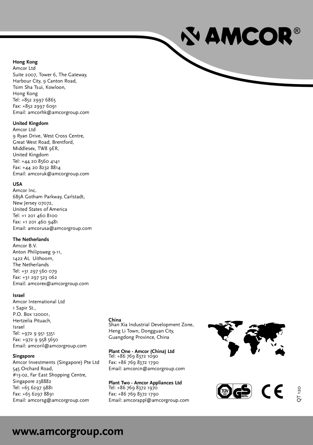 Amcor QT 120 instruction manual Israel 