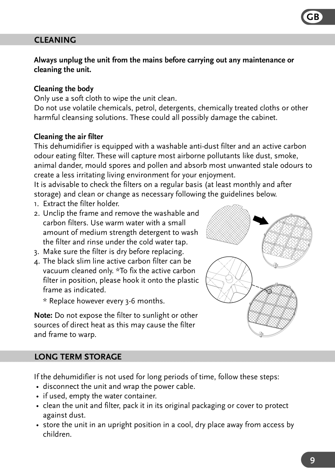 Amcor QT 120 instruction manual Long Term Storage, Cleaning the air filter 