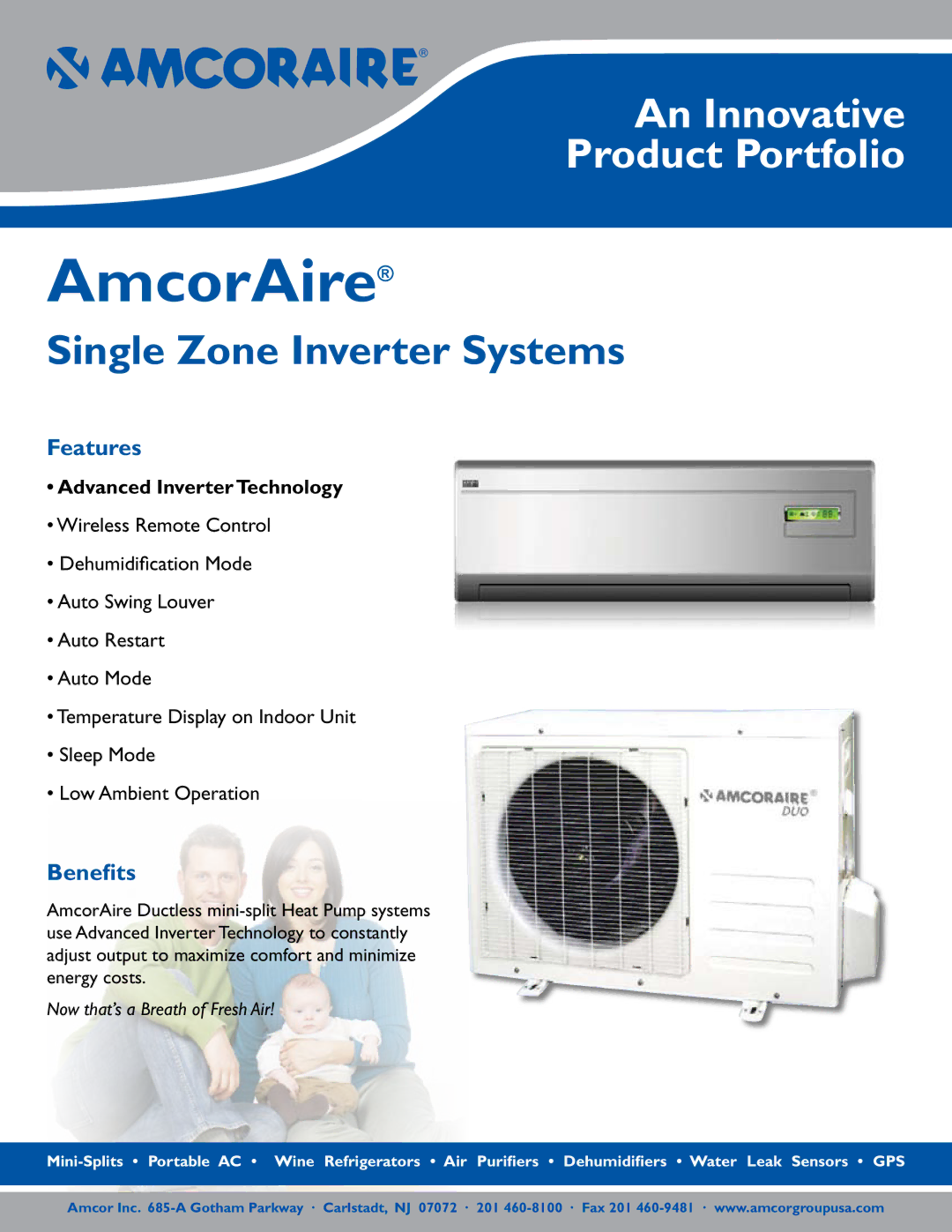 Amcor Single Zone Inverter Systems manual AmcorAire, Features, Benefits, Advanced Inverter Technology 