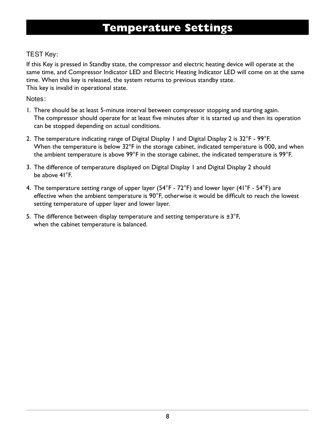 Amcor WV-100, WV 50, WV 150 owner manual Test Key 