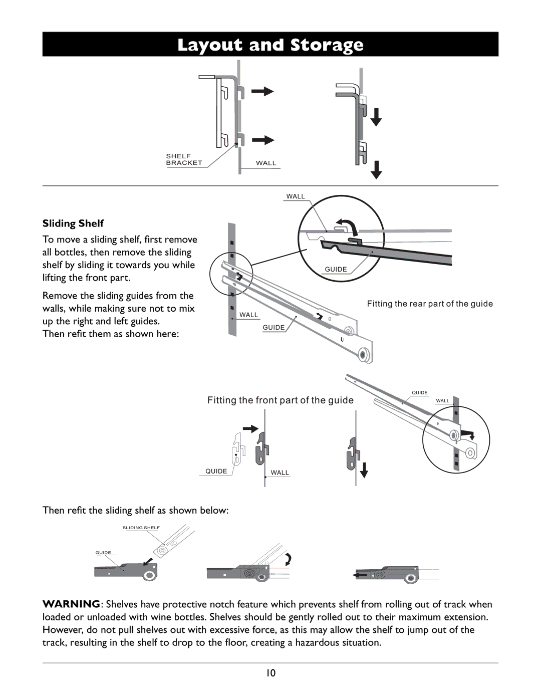 Amcor WV 50, WV-100, WV 150 owner manual Sliding Shelf 