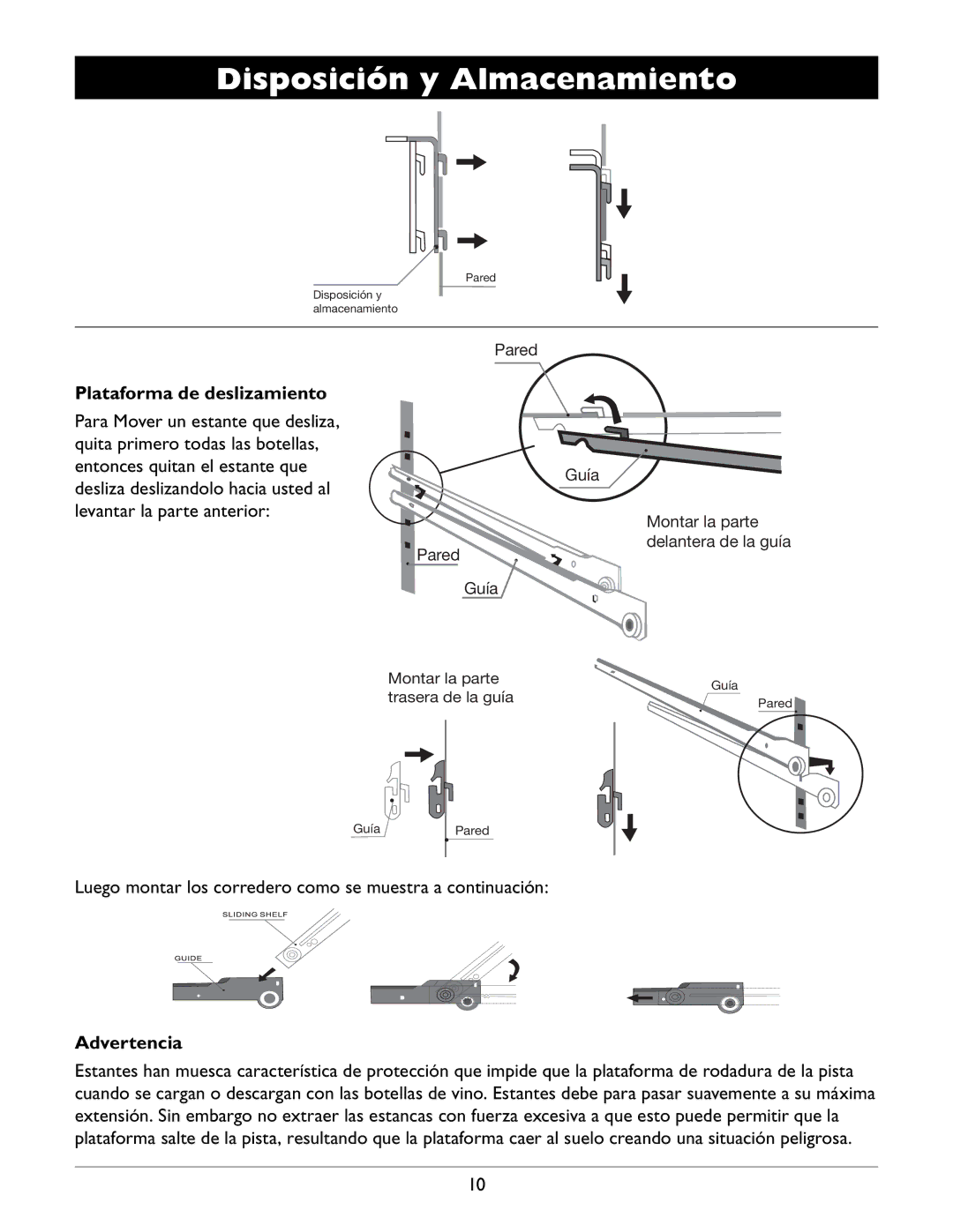 Amcor WV 150, WV 50, WV-100 owner manual Plataforma de deslizamiento 