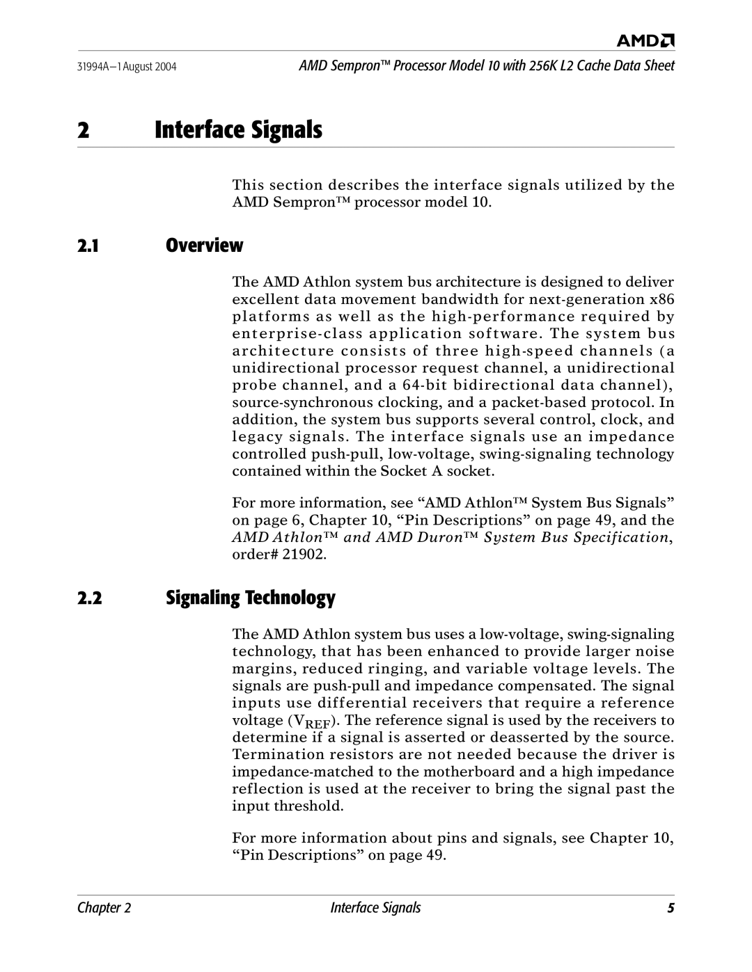 AMD 10 manual Interface Signals, Overview, Signaling Technology 