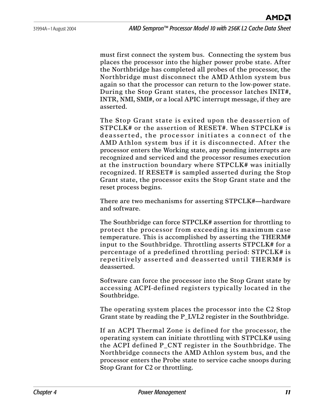 AMD 10 manual Chapter Power Management 