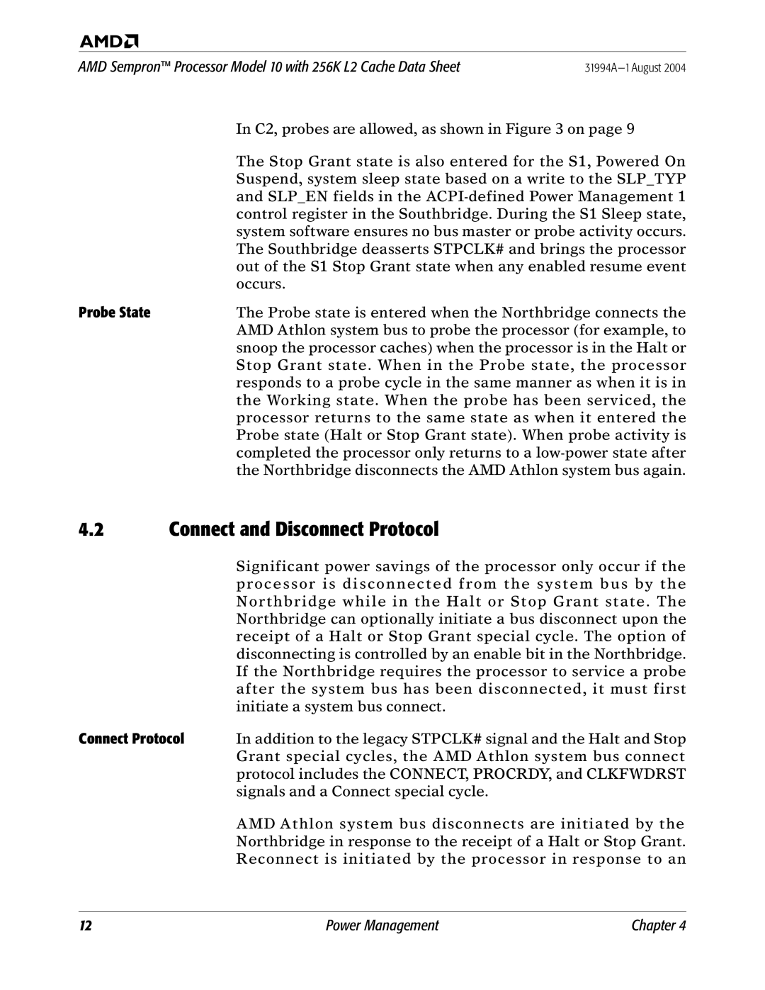 AMD 10 manual Probe State, Connect Protocol 