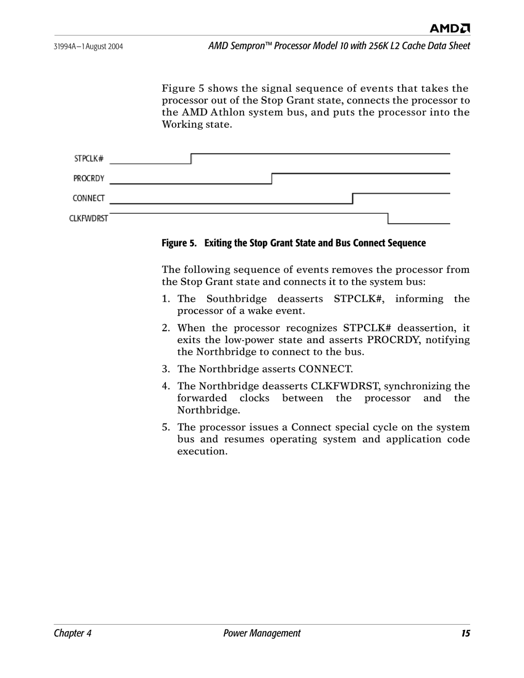 AMD 10 manual Exiting the Stop Grant State and Bus Connect Sequence 