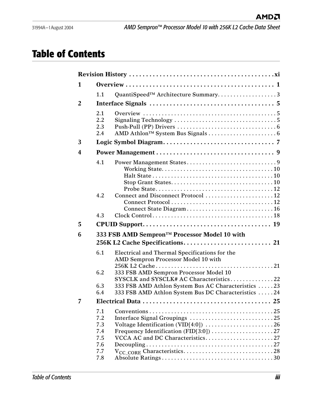 AMD 10 manual Table of Contents 