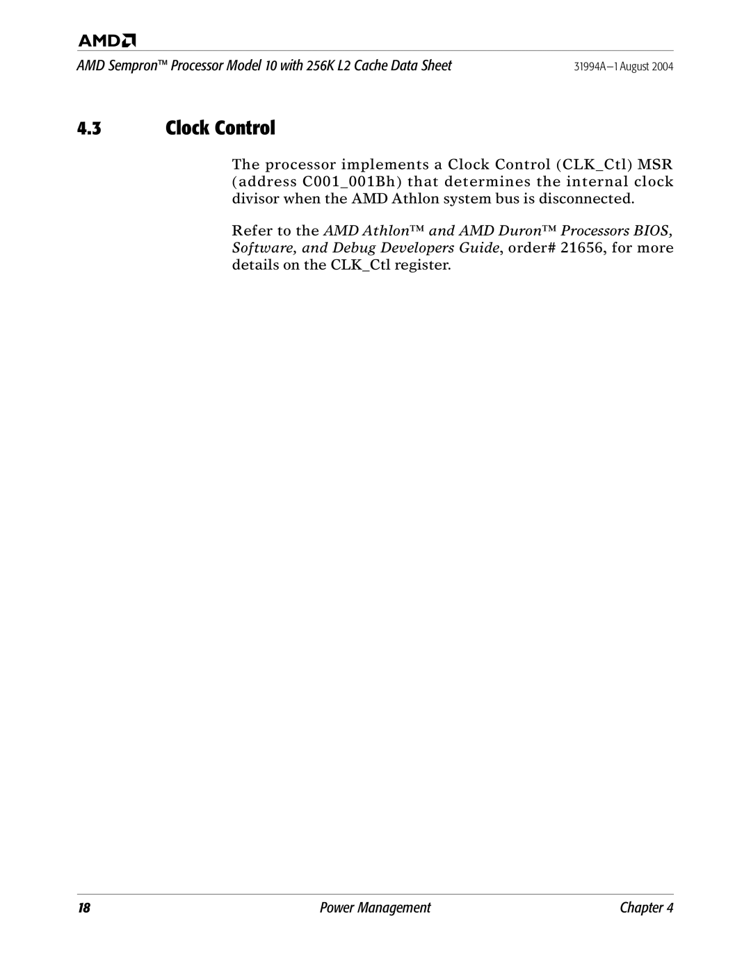 AMD 10 manual Clock Control 