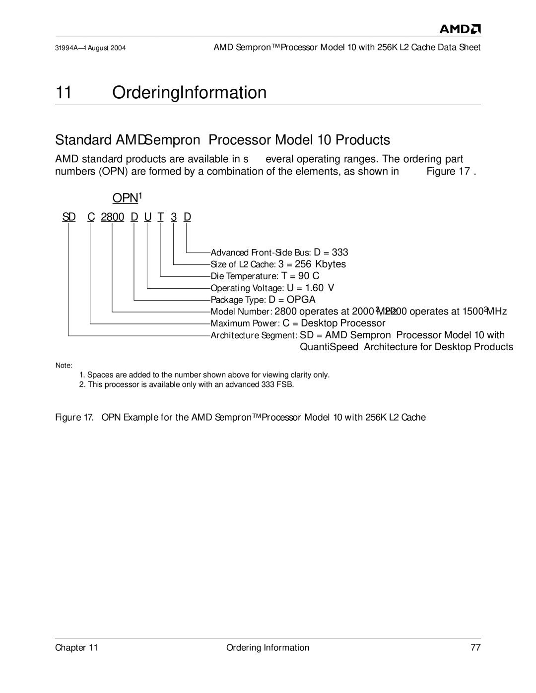 AMD manual Ordering Information, Standard AMD Sempron Processor Model 10 Products 