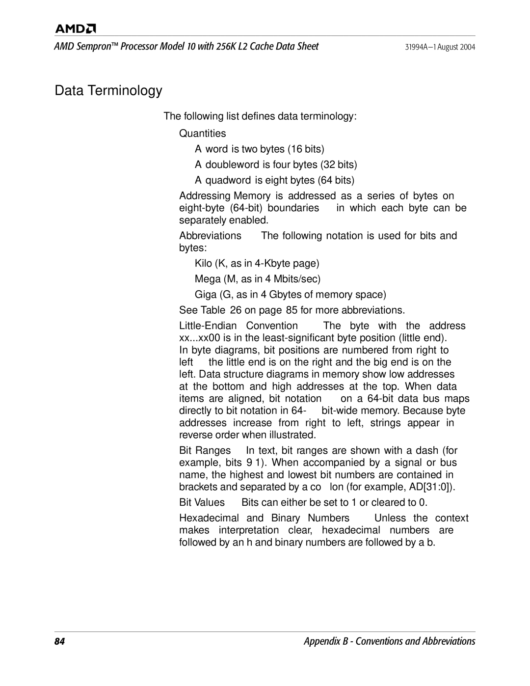 AMD 10 manual Data Terminology 