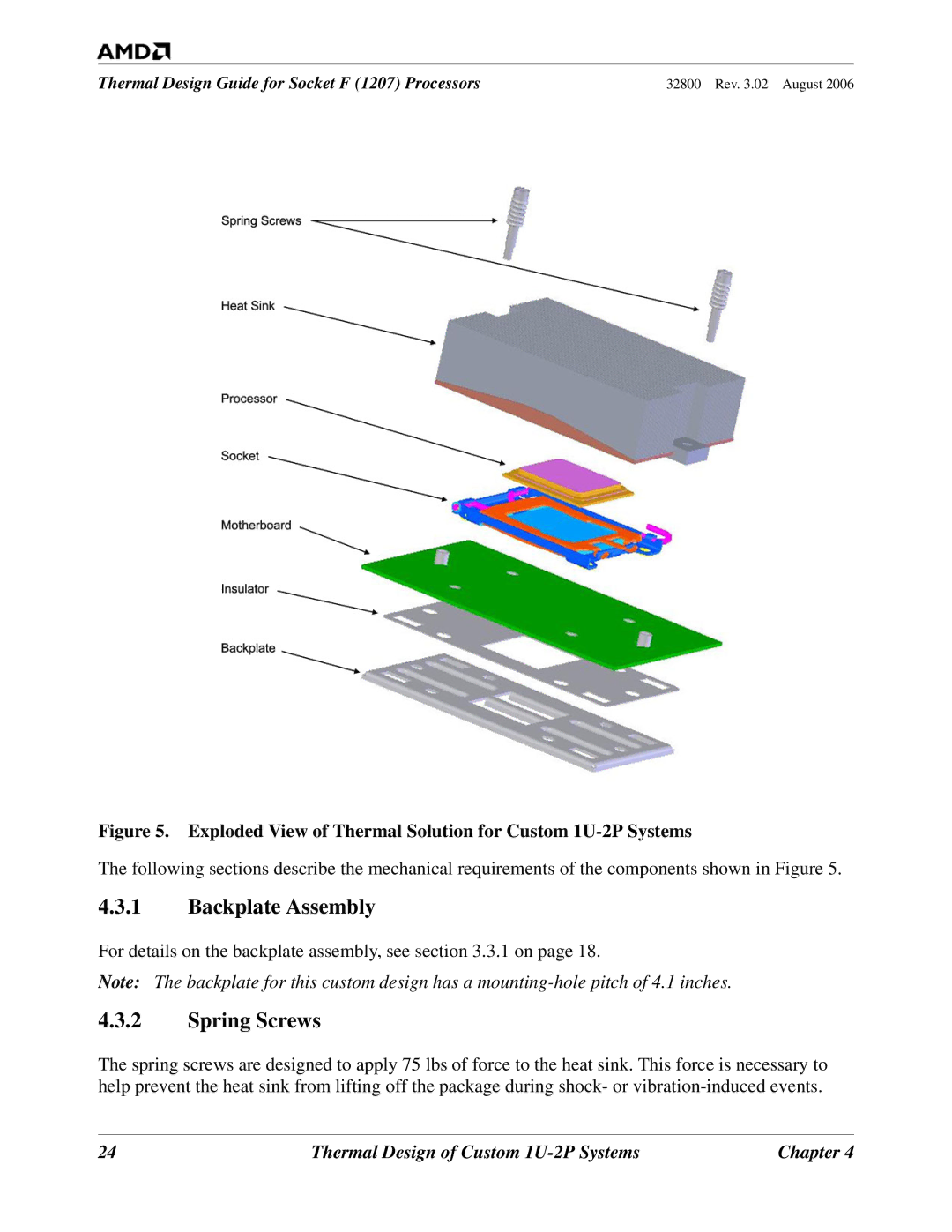 AMD 1207 manual Spring Screws, Exploded View of Thermal Solution for Custom 1U-2P Systems 