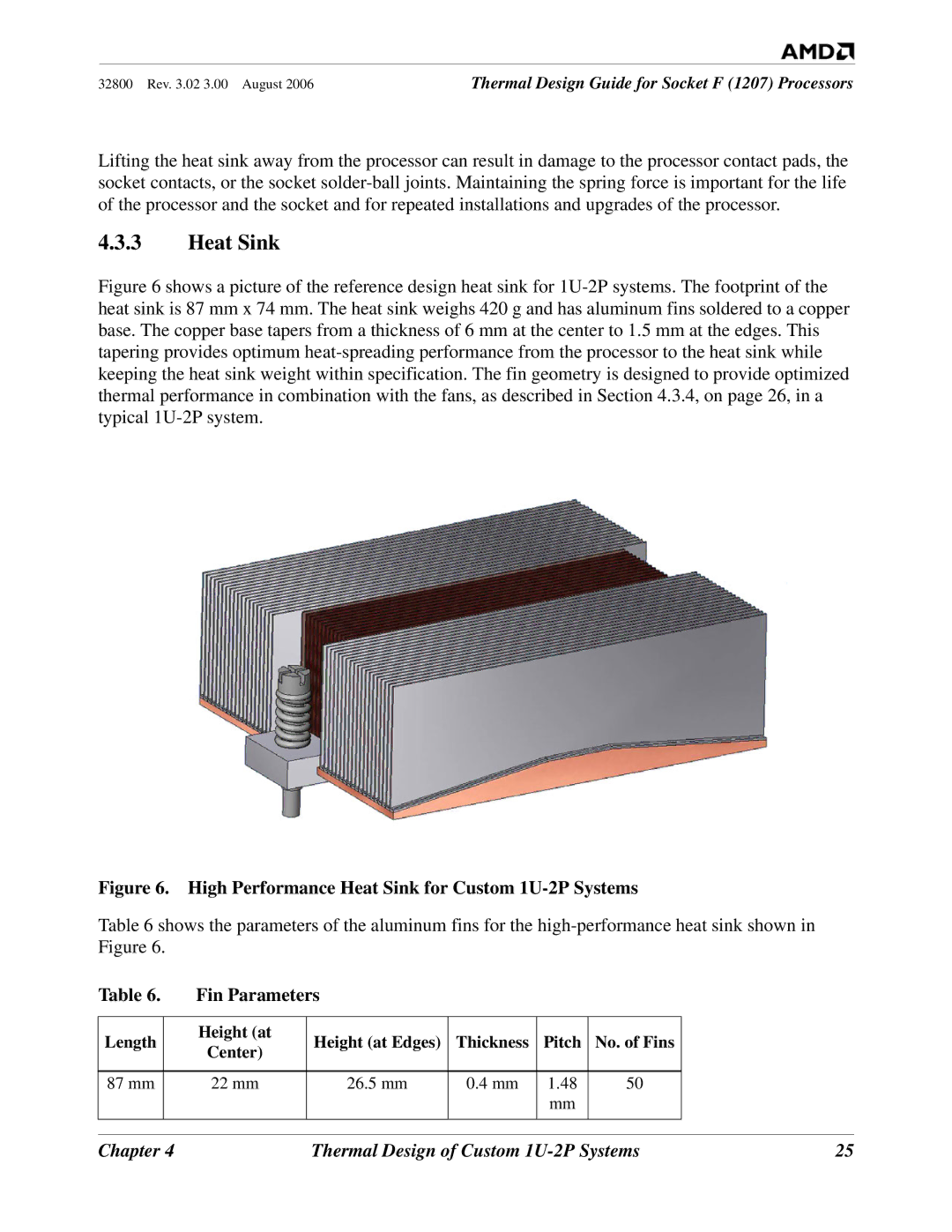 AMD 1207 manual Heat Sink, Fin Parameters 