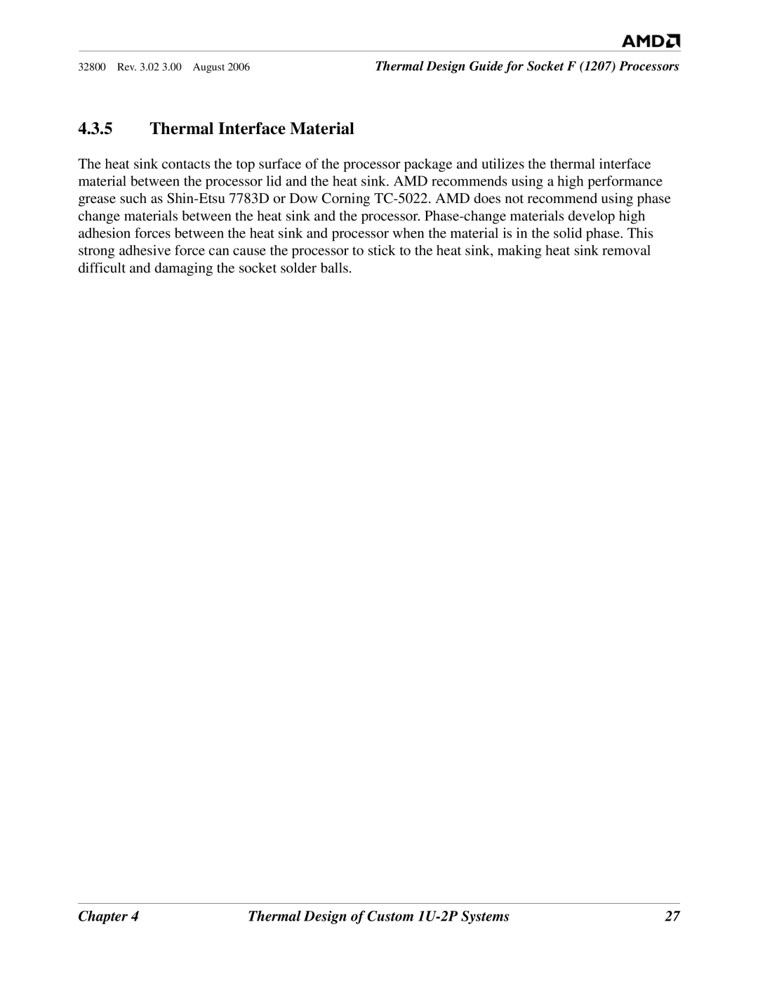 AMD 1207 manual Thermal Interface Material 