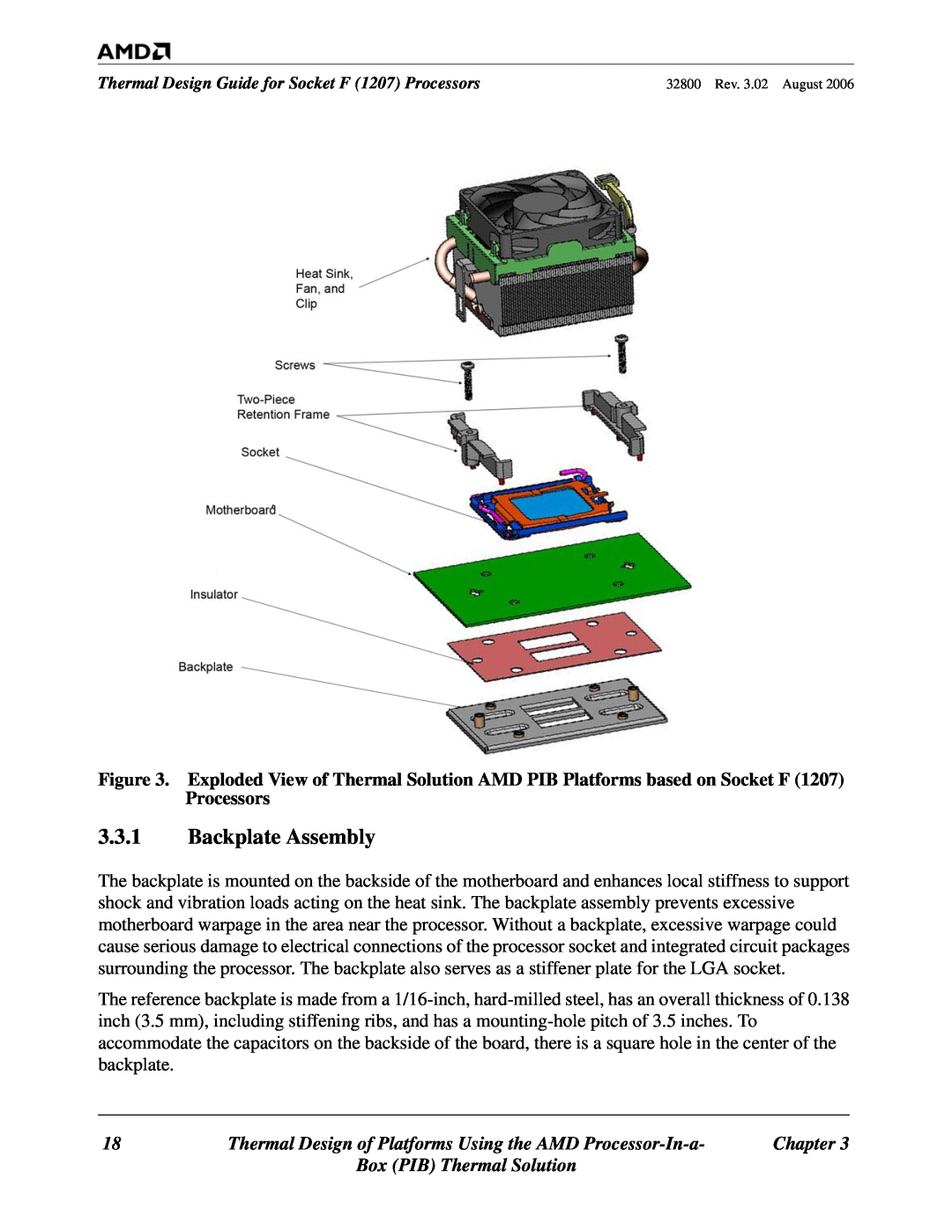 AMD 1207 manual Backplate Assembly, Thermal Design of Platforms Using the AMD Processor-In-a 