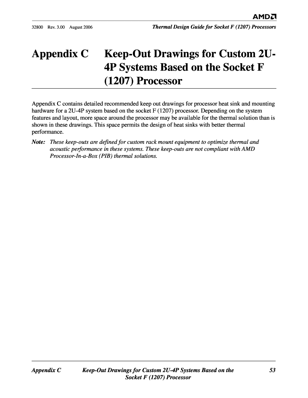 AMD manual Appendix C, Socket F 1207 Processor, Keep-Out Drawings for Custom 2U-4P Systems Based on the 