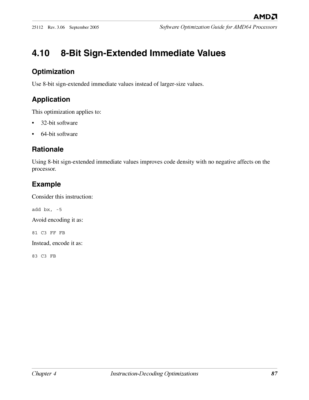 AMD 250 manual 10 8-Bit Sign-Extended Immediate Values 