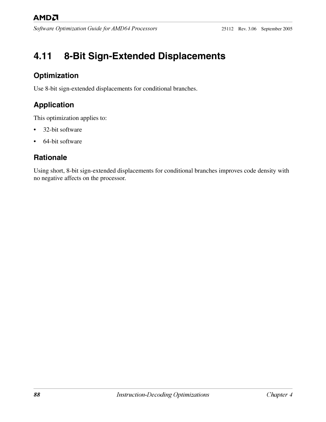 AMD 250 manual 11 8-Bit Sign-Extended Displacements 