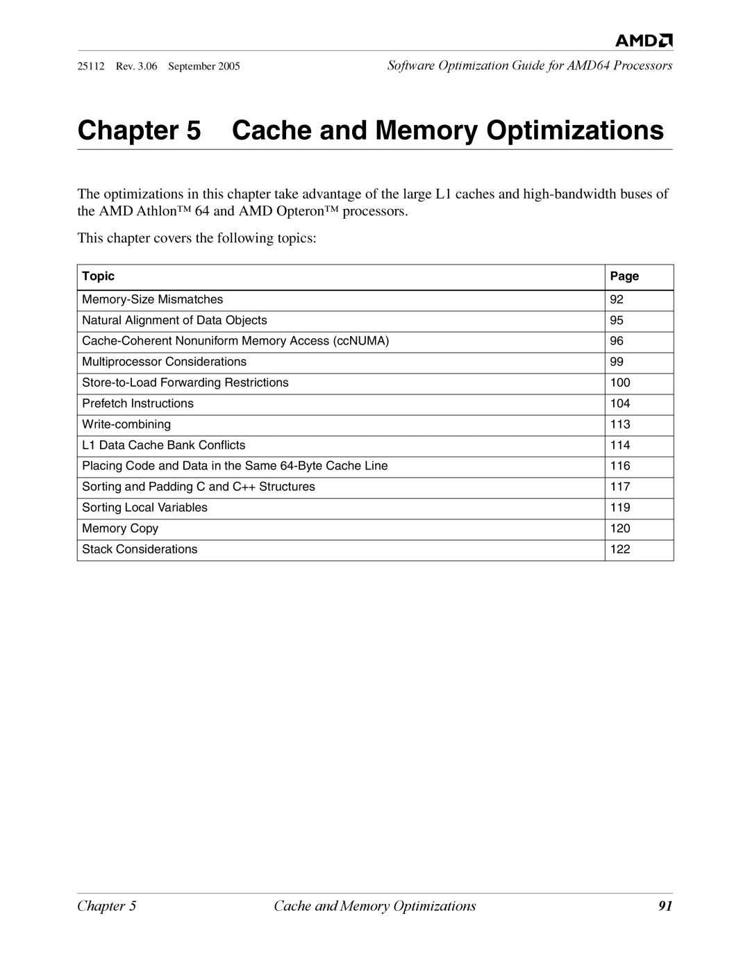 AMD 250 manual Cache and Memory Optimizations 