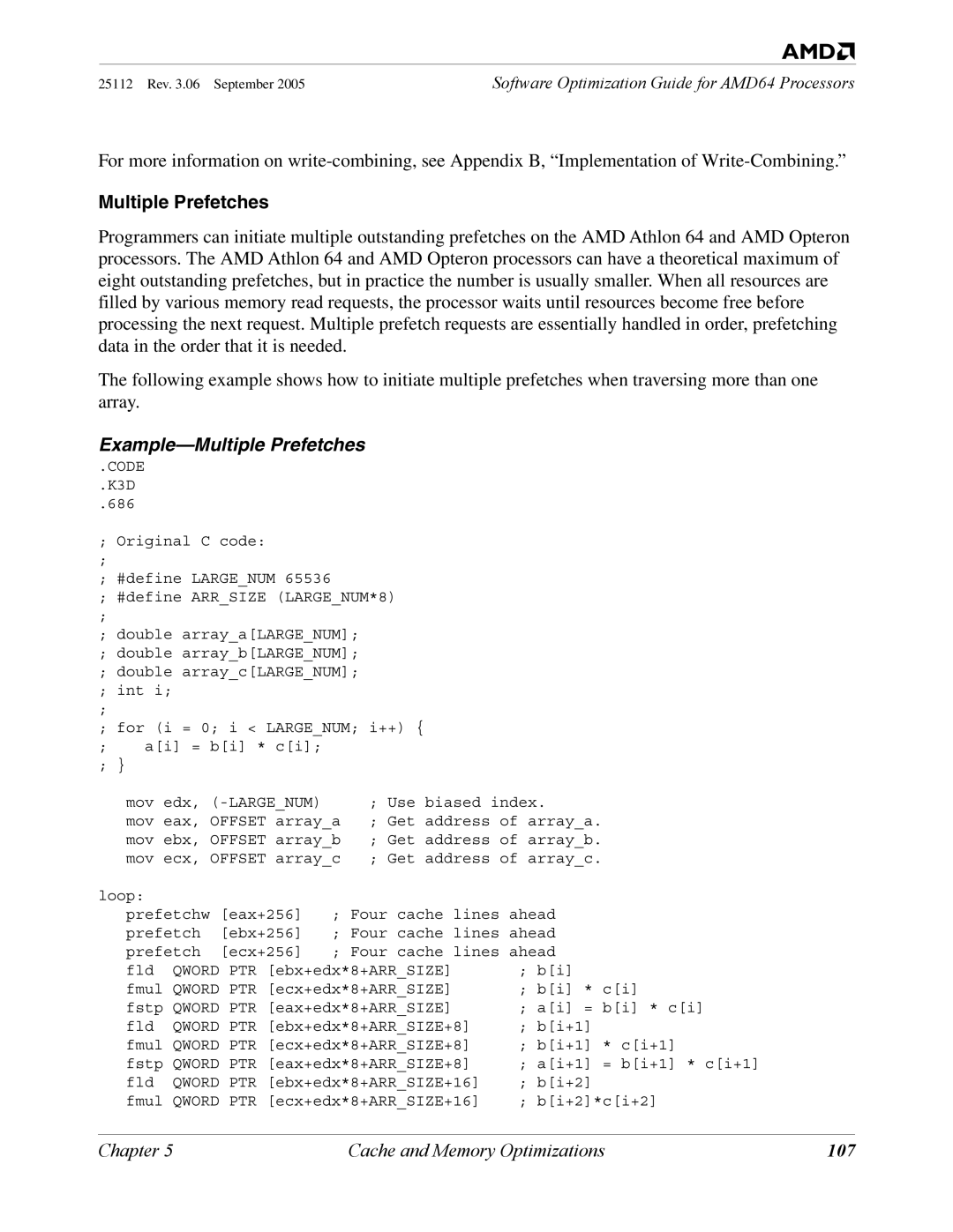 AMD 250 manual Multiple Prefetches, 107 